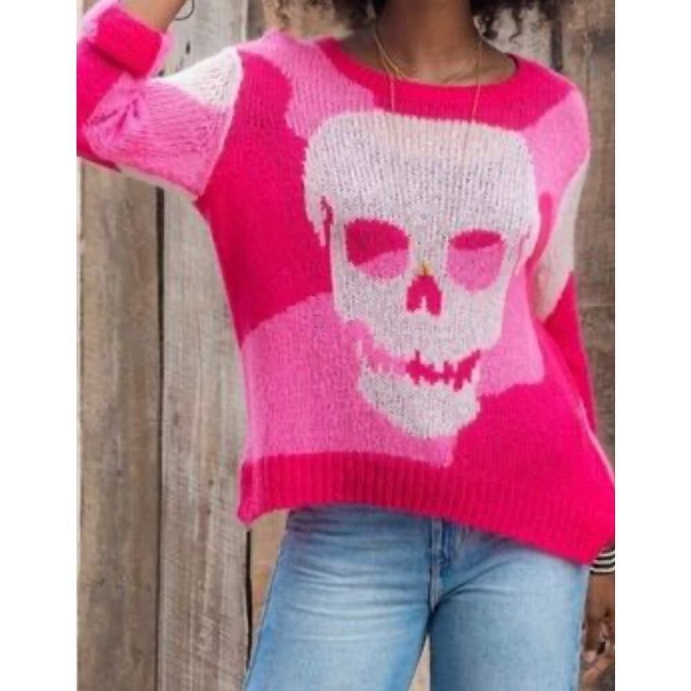 Wooden Ships Skull Pink Red Abstract Print Sweater Women's Sz. S/M